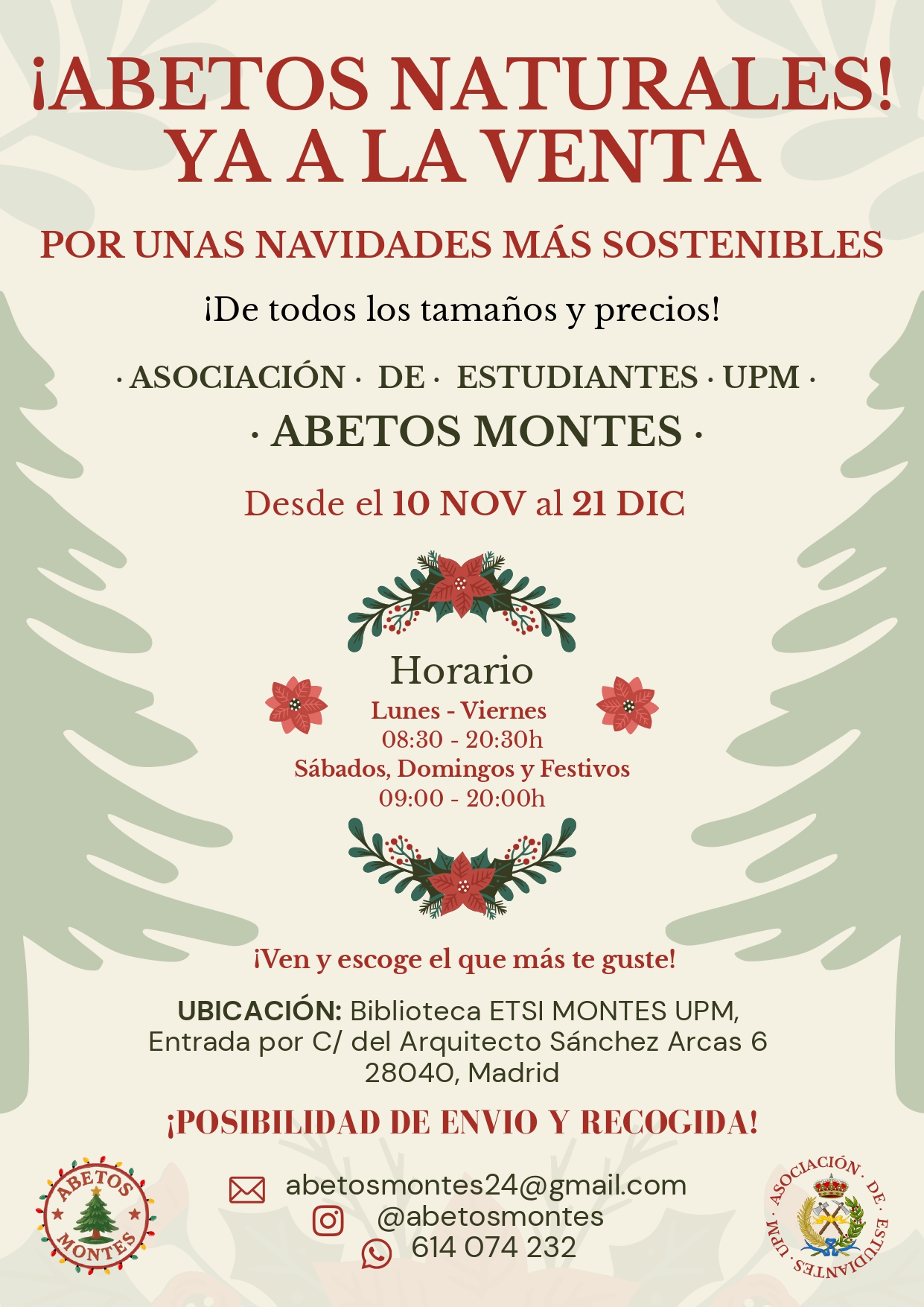 VENTA DE ABETOS NATURALES POR LA ASOCIACIÓN DE ESTUDIANTES  DE LA UPM