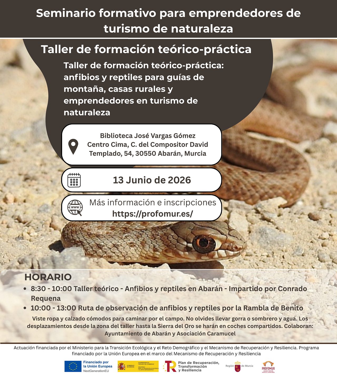 TALLER "ANFIBIOS Y REPTILES PARA GUÍAS DE MONTAÑA, CASAS RURALES Y EMPRENDEDORES EN TURISMO DE NATURALEZA"